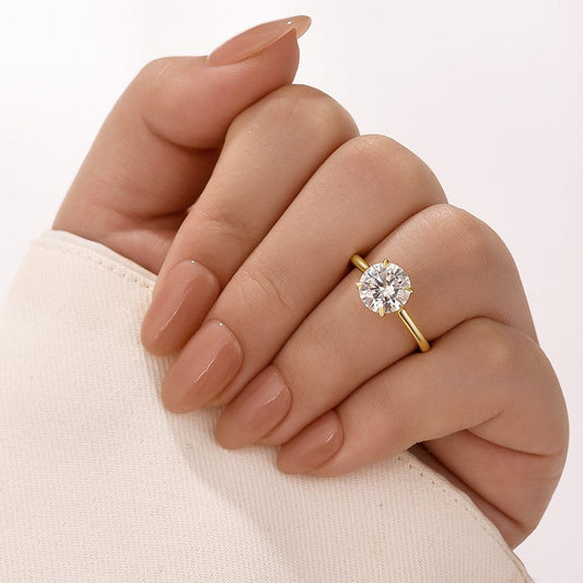Aurevyn Moissanite 2.0Ct Round Cut Cathedral Setting Yellow Gold Engagement Ring In Sterling Silver