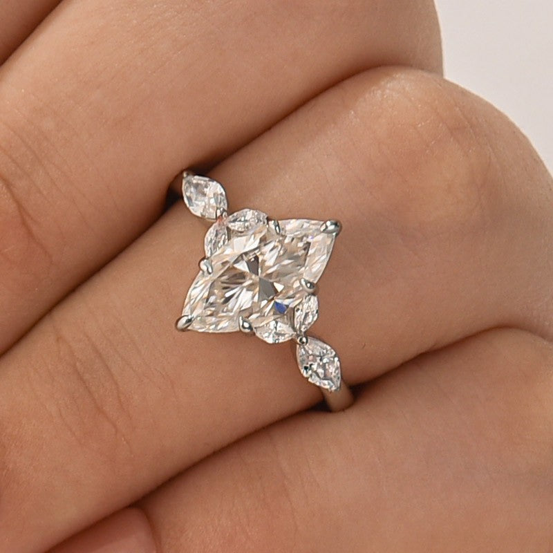 Aurevyn Moissanite 2.0 Ct Marquise Cut Side Stone White Gold Engagement Ring