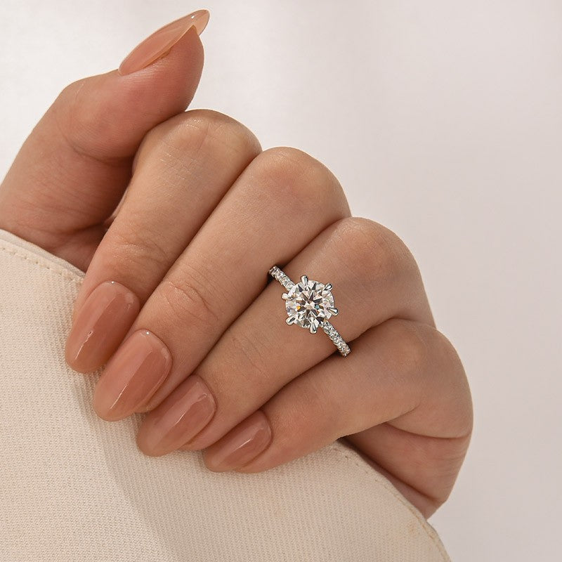 Aurevyn 2.0Ct Round Cut 6 Prong Promise Rings For Women
