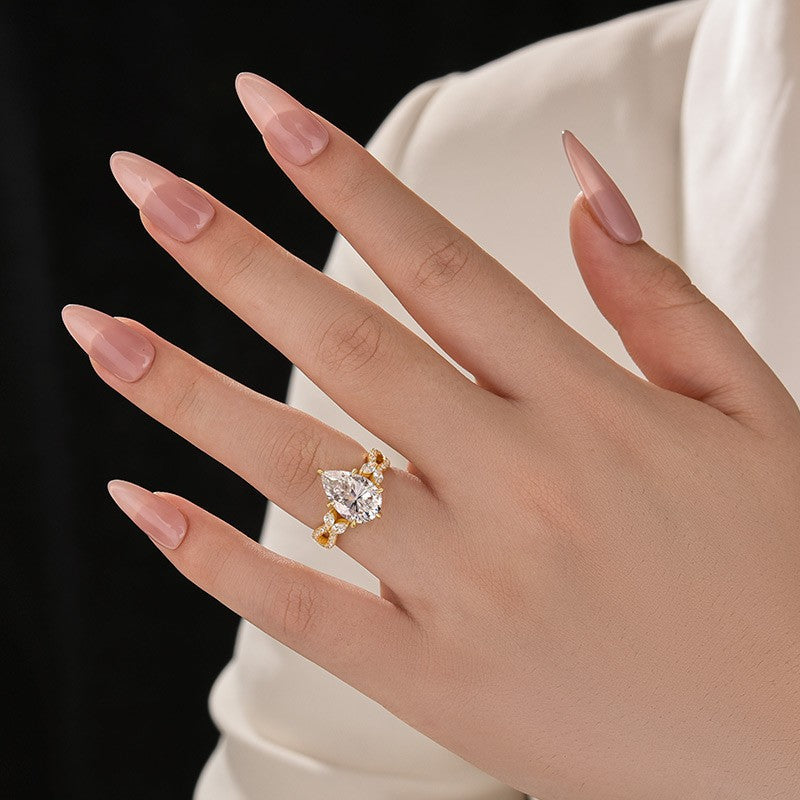 Aurevyn Moissanite Vintage 4.0Ct Pear Cut Twist Engagement Ring Travel Ring In Sterling Silver