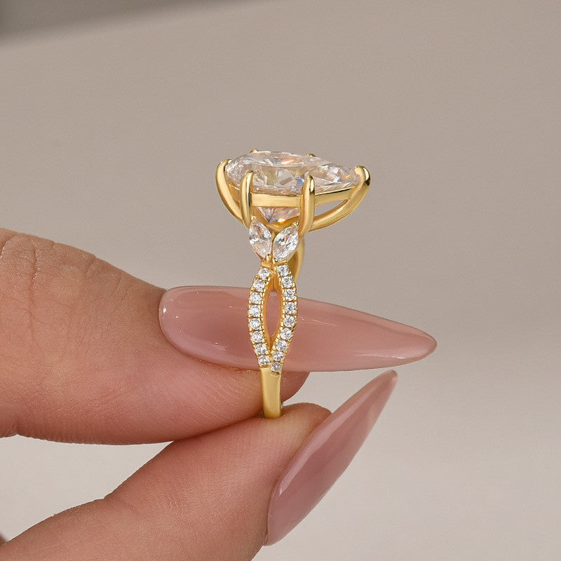 Aurevyn Moissanite Vintage 4.0Ct Pear Cut Twist Engagement Ring Travel Ring In Sterling Silver