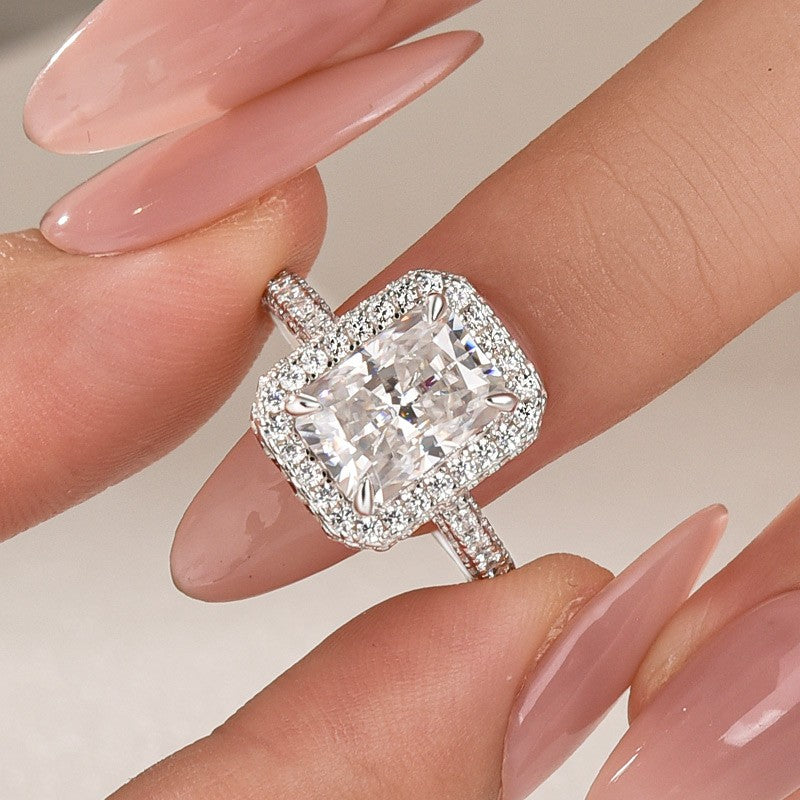 Aurevyn Moissanite 3.5Ct Radiant Cut Halo Engagement Ring In Sterling Silver