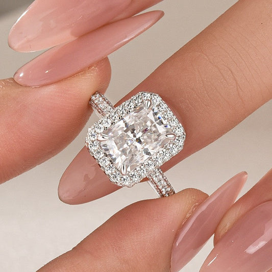 Aurevyn Moissanite 3.5Ct Radiant Cut Halo Engagement Ring In Sterling Silver