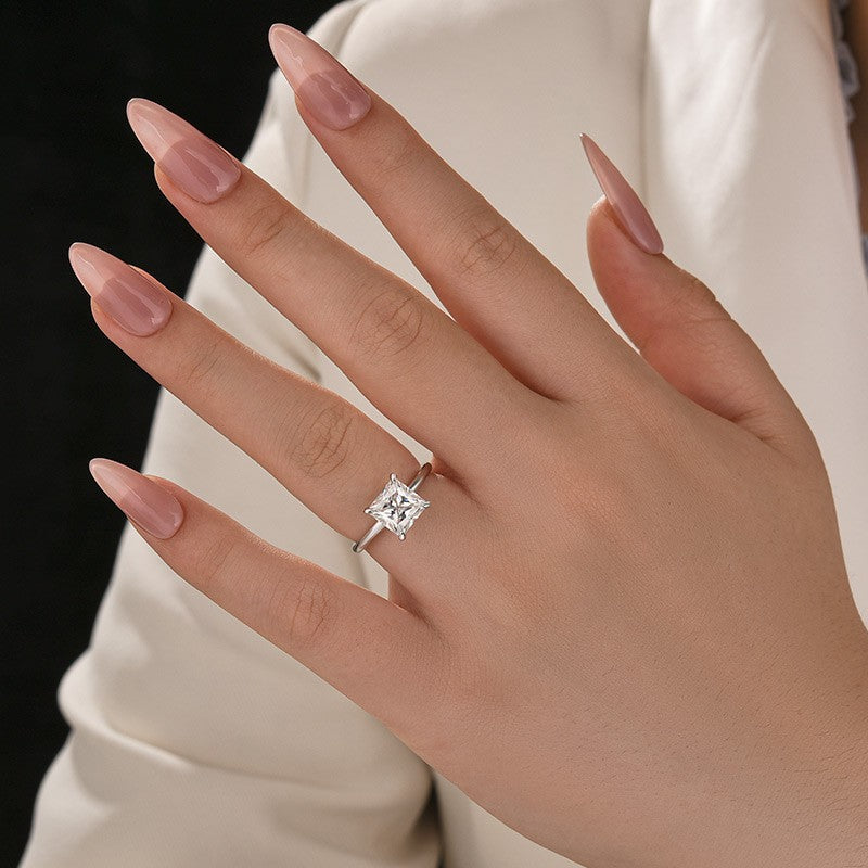 Aurevyn Moissanite 2.0 Ct Princess Cut Solitaire White Gold Promise Ring For Women