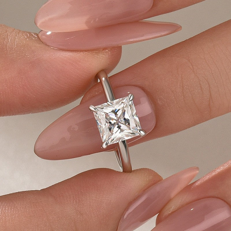 Aurevyn Moissanite 2.0 Ct Princess Cut Solitaire White Gold Promise Ring For Women