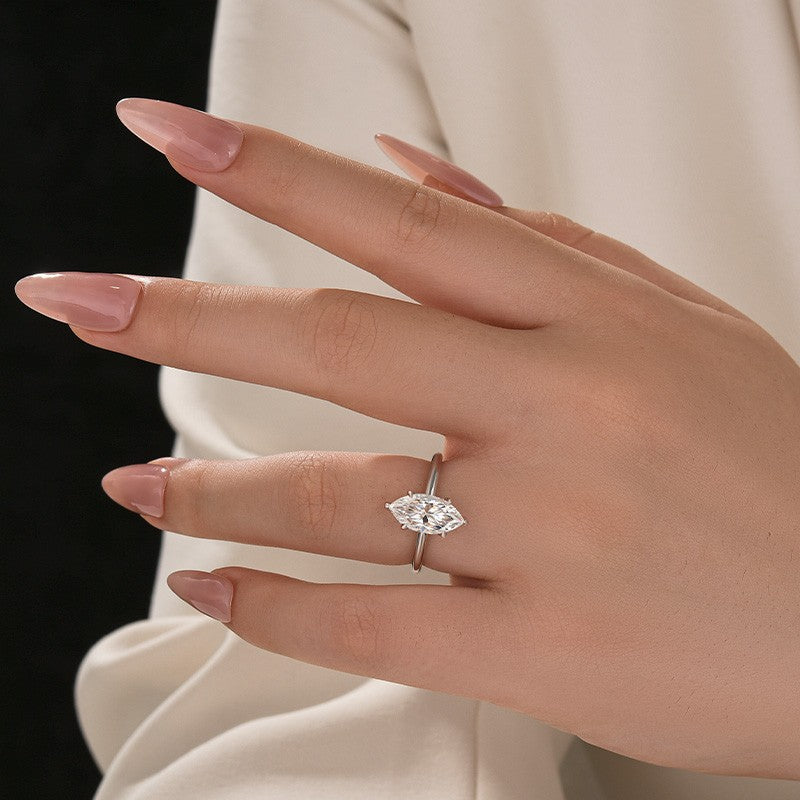 Aurevyn Moissanite 1.0 Ct/2.0 Ct/3.0Ct Marquise Cut Solitaire White Gold Promise Ring For Women