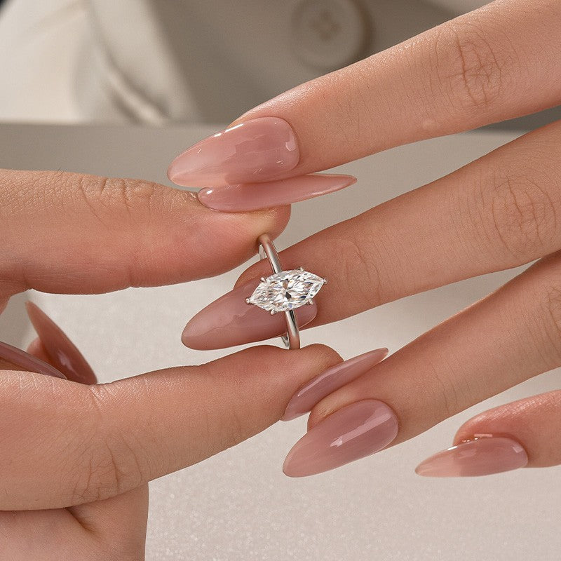 Aurevyn Moissanite 1.0 Ct/2.0 Ct/3.0Ct Marquise Cut Solitaire White Gold Promise Ring For Women