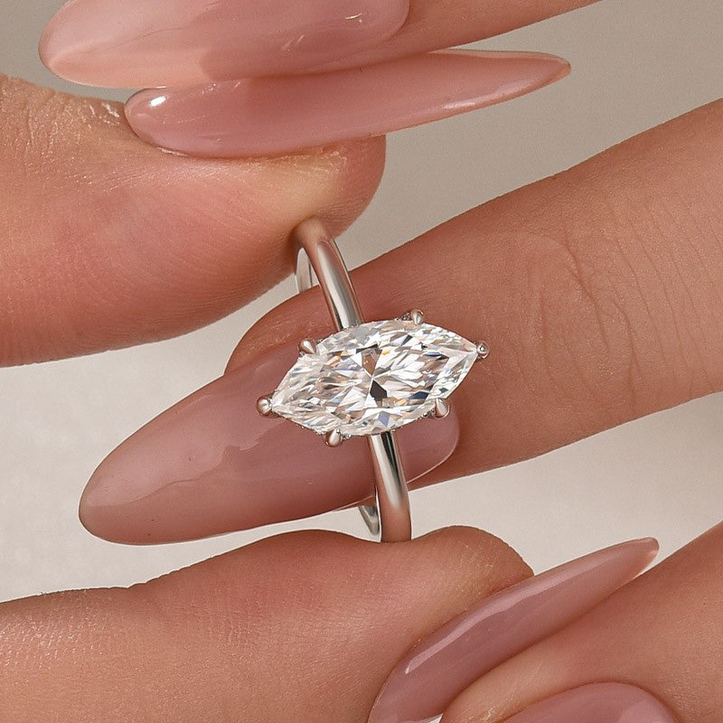 Aurevyn Moissanite 1.0 Ct/2.0 Ct/3.0Ct Marquise Cut Solitaire White Gold Promise Ring For Women