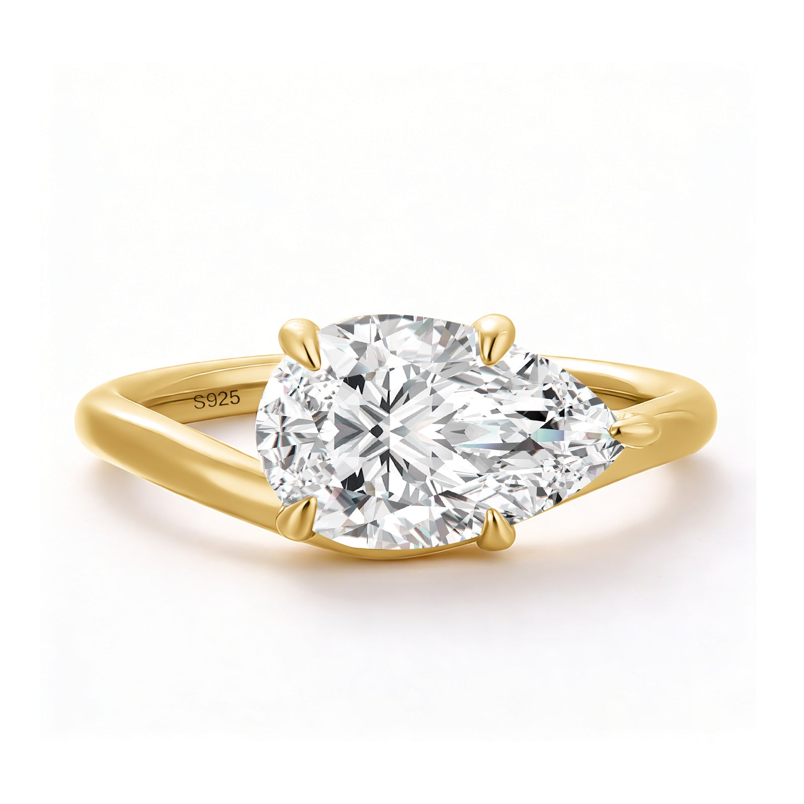 Aurevyn 2.5Ct East-West Pear Cut Moissanite Ring in S925 Sterling Silver
