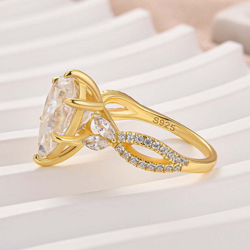 Aurevyn Moissanite Vintage 4.0Ct Pear Cut Twist Engagement Ring Travel Ring In Sterling Silver