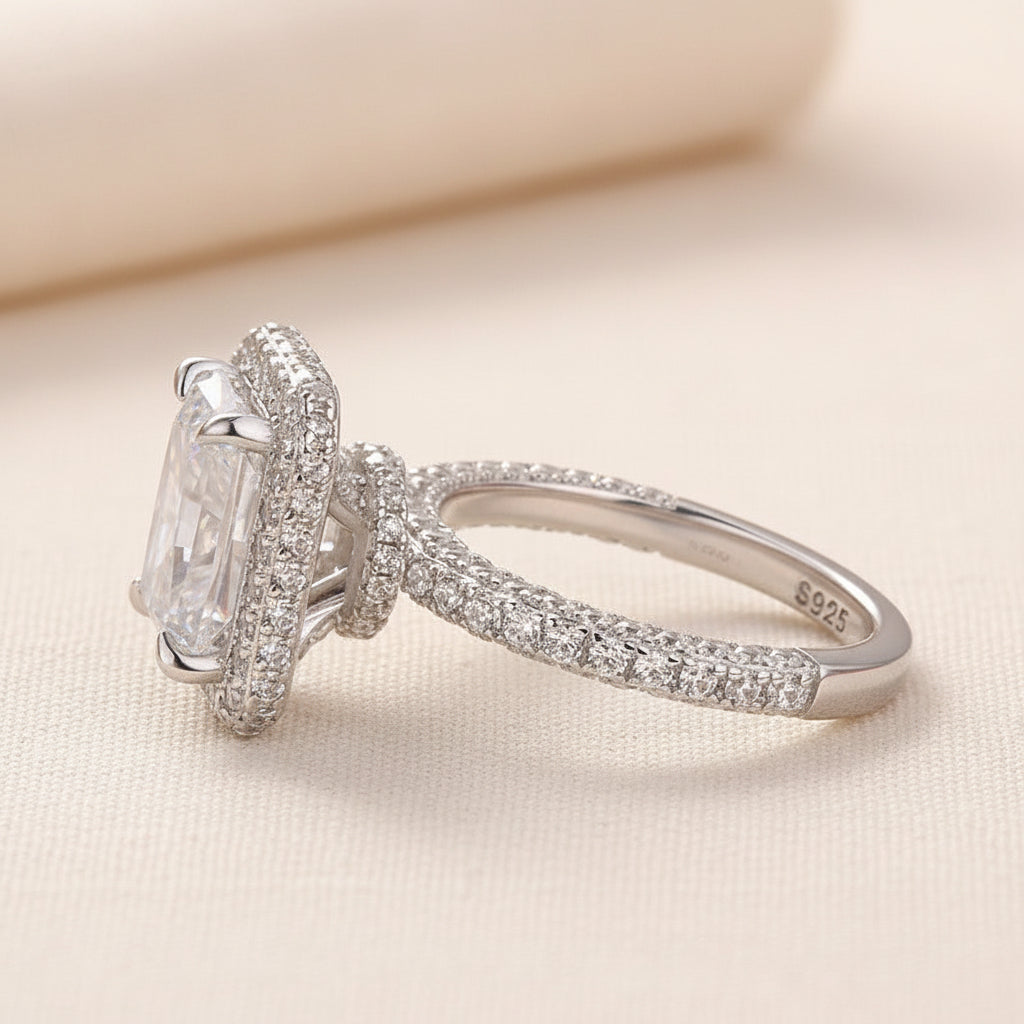 Aurevyn Moissanite 3.5Ct Radiant Cut Halo Engagement Ring In Sterling Silver