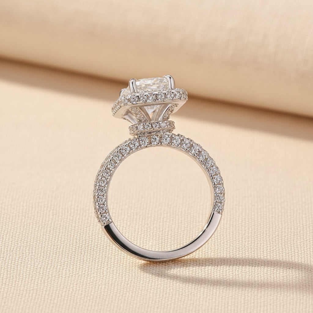 Aurevyn Moissanite 3.5Ct Radiant Cut Halo Engagement Ring In Sterling Silver