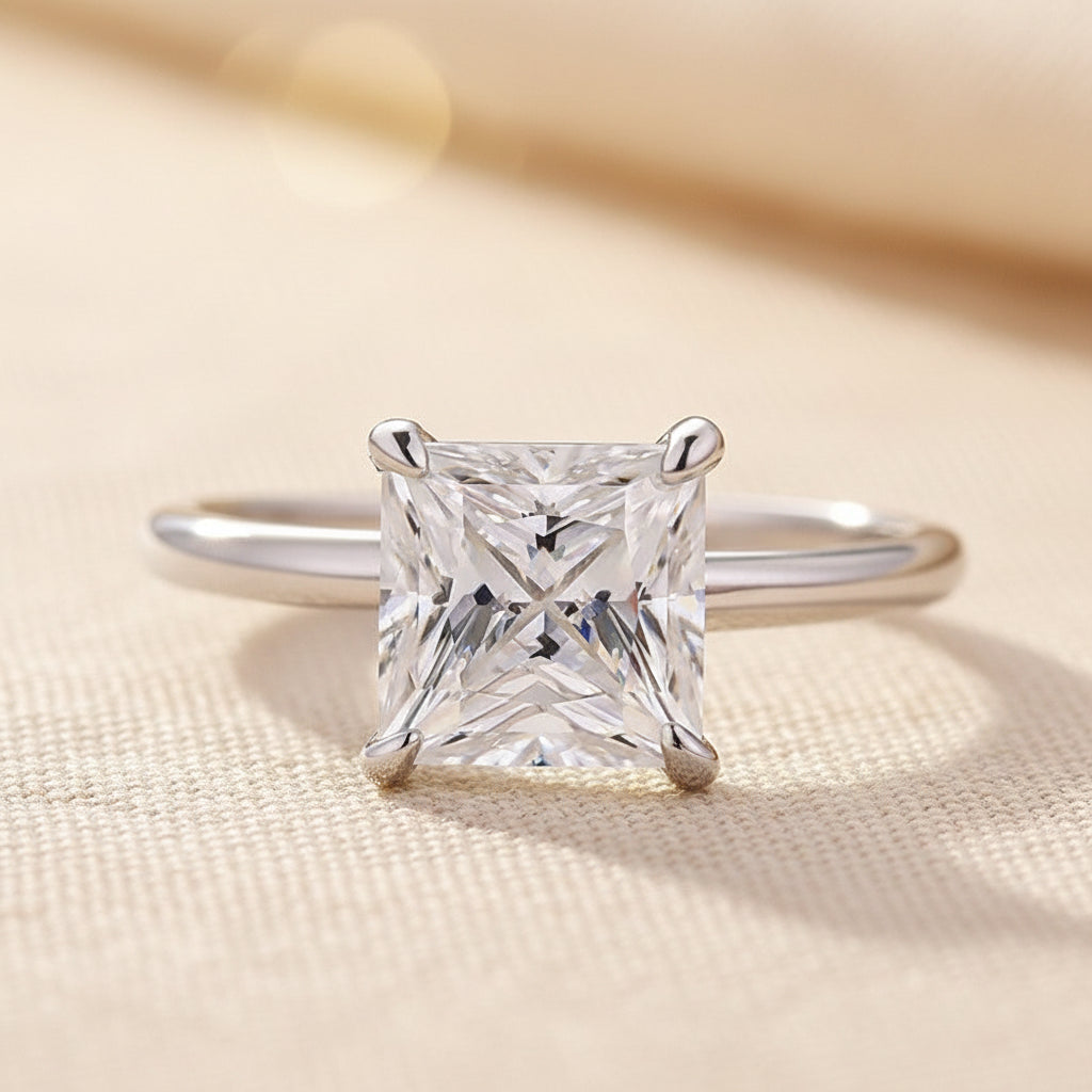 Aurevyn Moissanite 2.0 Ct Princess Cut Solitaire White Gold Promise Ring For Women