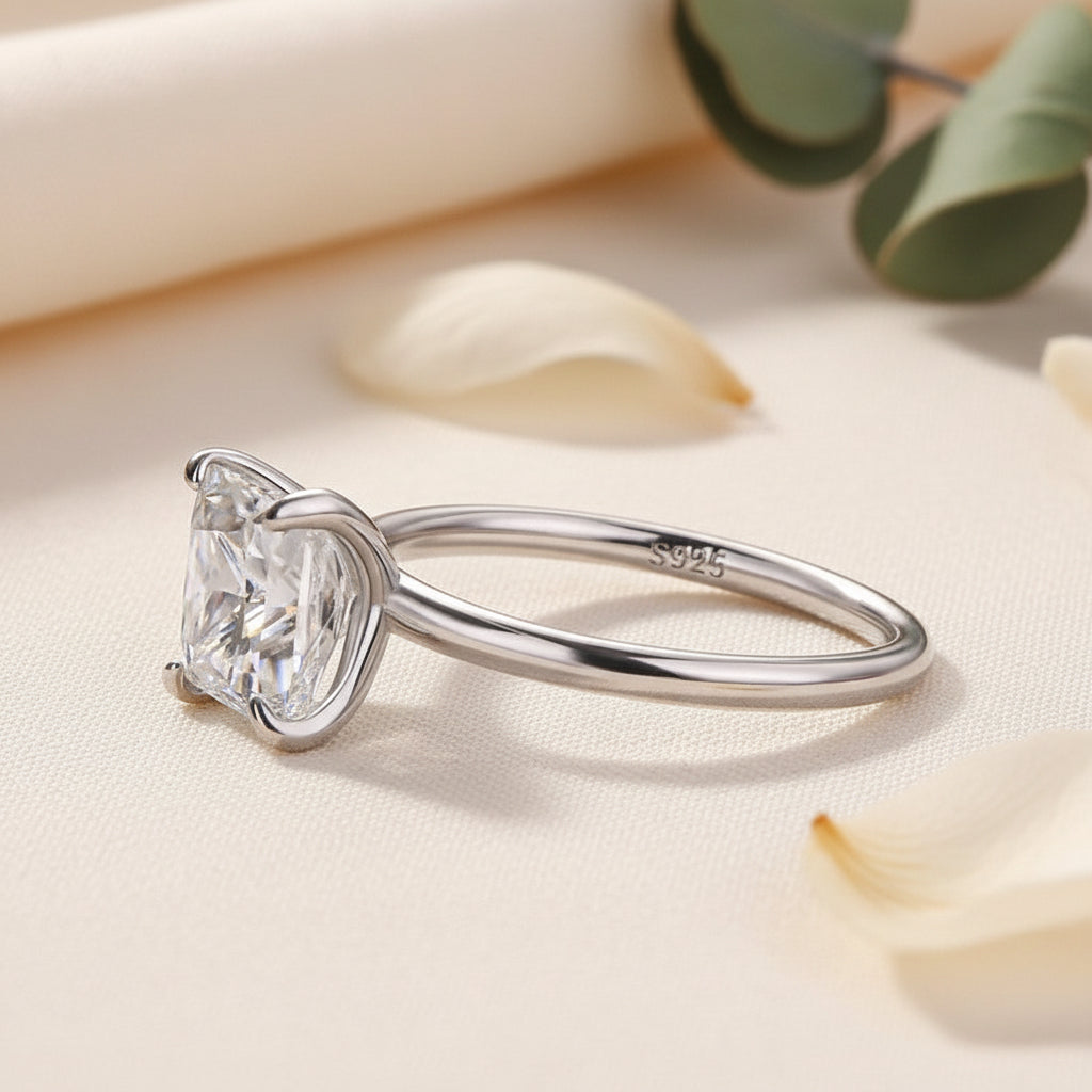 Aurevyn Moissanite 2.0 Ct Princess Cut Solitaire White Gold Promise Ring For Women