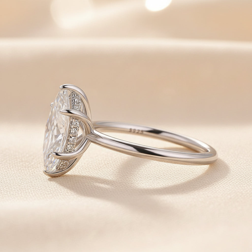 Aurevyn Moissanite 1.0 Ct/2.0 Ct/3.0Ct Marquise Cut Solitaire White Gold Promise Ring For Women