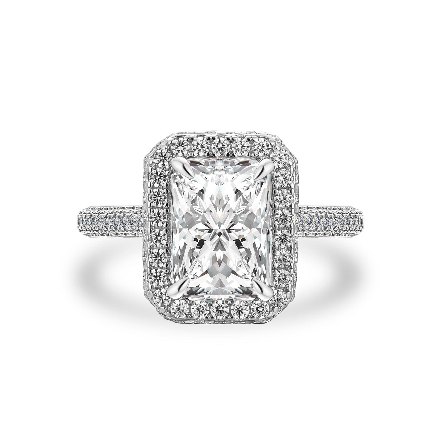 Aurevyn Moissanite 3.5Ct Radiant Cut Halo Engagement Ring In Sterling Silver