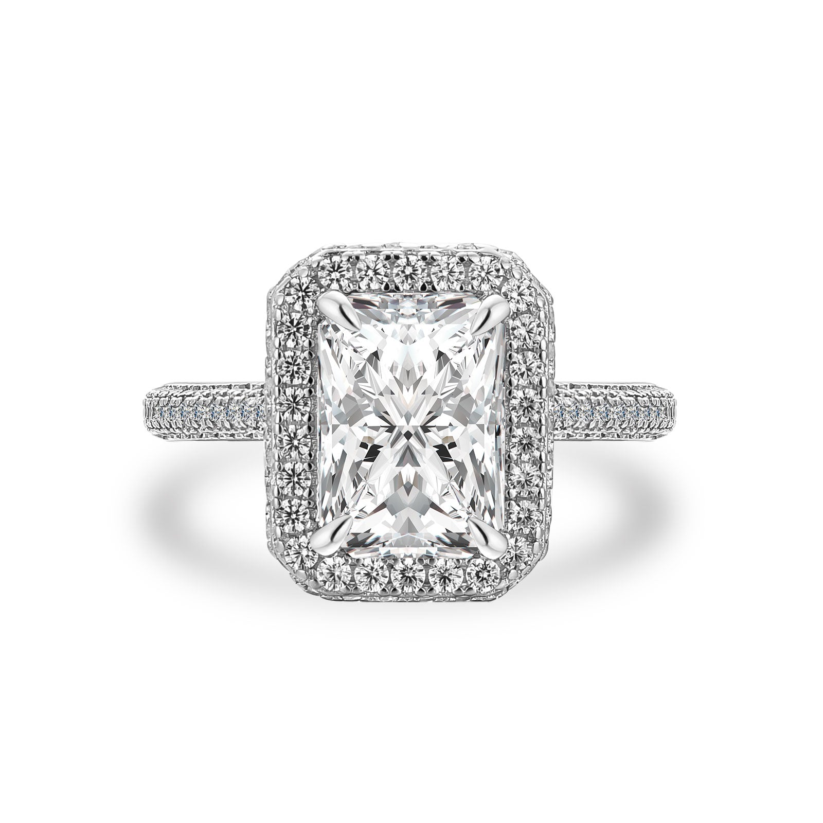 Aurevyn Moissanite 3.5Ct Radiant Cut Halo Engagement Ring In Sterling Silver
