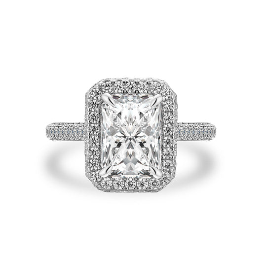 Aurevyn Moissanite 3.5Ct Radiant Cut Halo Engagement Ring In Sterling Silver