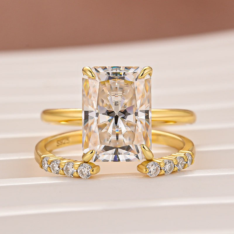 Aurevyn Moissanite 4.5 Ct Radiant Cut Yellow Gold Engagement Ring with Open Wedding Band