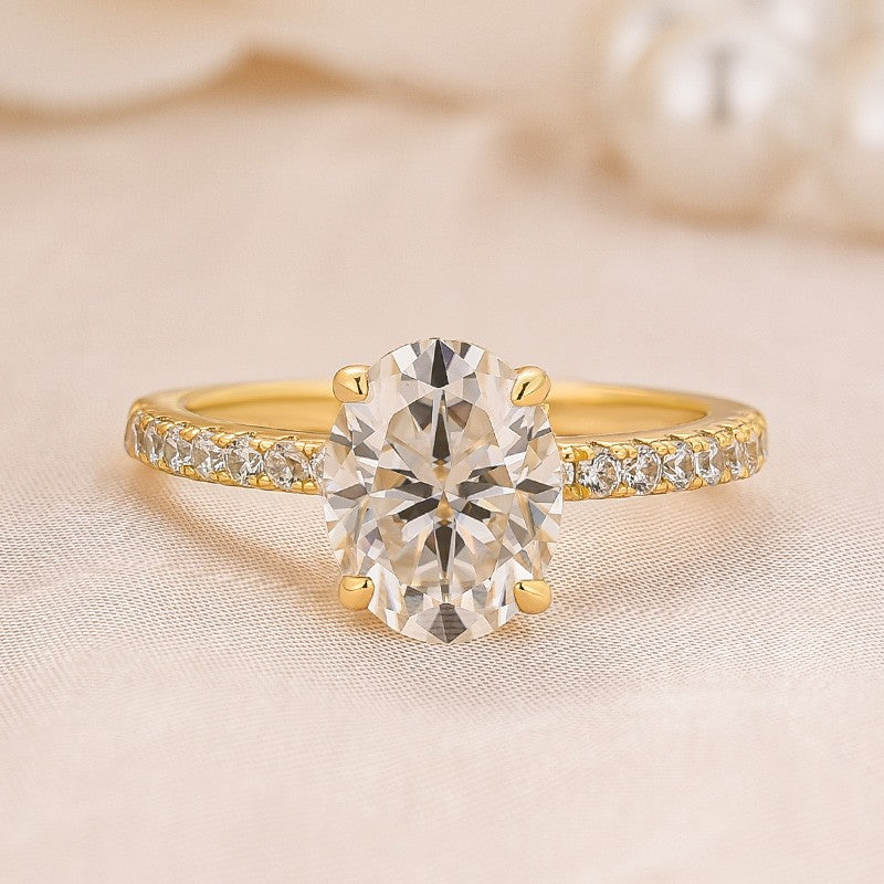 Aurevyn Moissanite 2.0 Ct Oval Cut Yellow Gold Promise Ring For Women