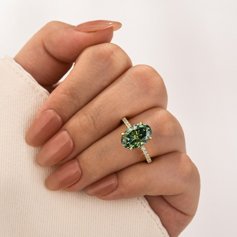 Aurevyn Moissanite 4.0Ct Oval Cut Turquoise Hidden Halo Engagement Ring in Sterling Silver