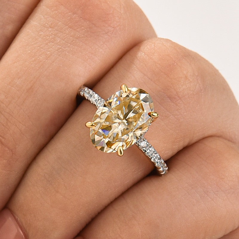 Aurevyn Moissanite 4.0Ct Oval Cut Champagne Hidden Halo Two-Tone Engagement Ring