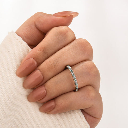 Aurevyn 0.5 Ct Round Cut Half Halo White Gold Anniversary Ring