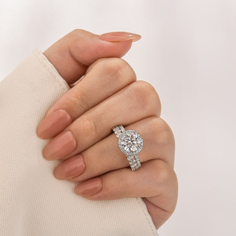 Aurevyn 2.0 Ct Halo Round Cut White Gold Wedding Ring with Oval Cut Wedding Band