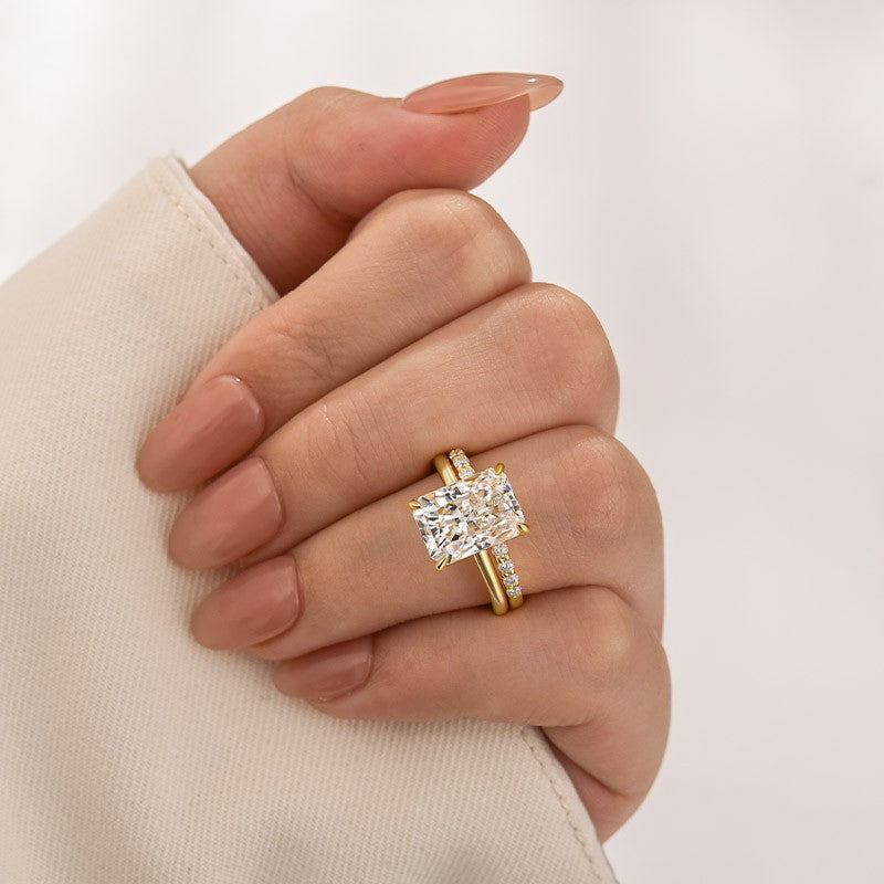 Aurevyn Moissanite 4.5 Ct Radiant Cut Yellow Gold Engagement Ring with Open Wedding Band