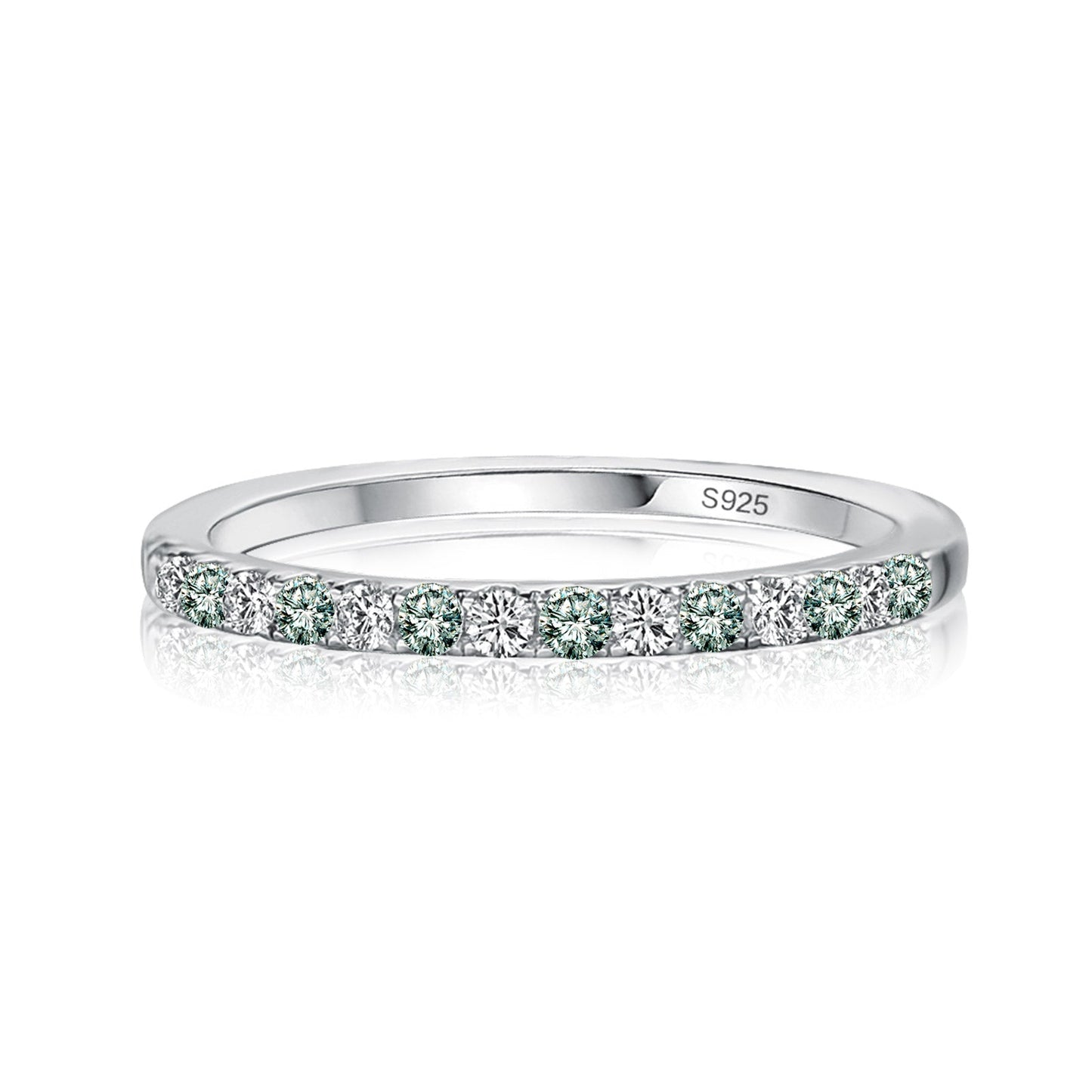Aurevyn 0.5 Ct Round Cut Alternating White and Green Half Halo White Gold Anniversary Ring