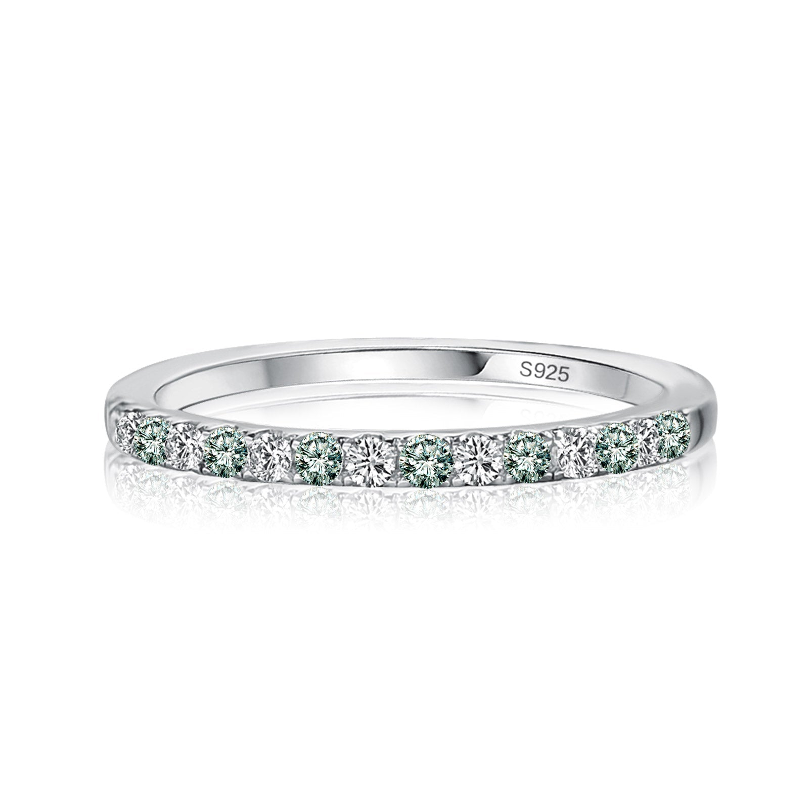 Aurevyn 0.5 Ct Round Cut Alternating White and Green Half Halo White Gold Anniversary Ring