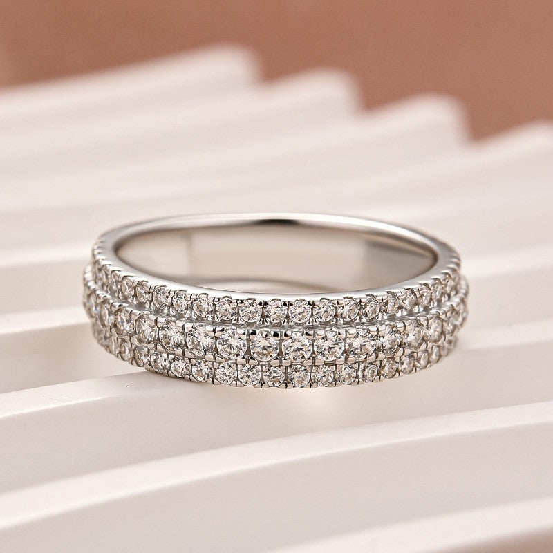 Aurevyn Moissanite 2.5Ct Round Cut White Gold Pavé White Gold Wedding Band In Sterling Silver