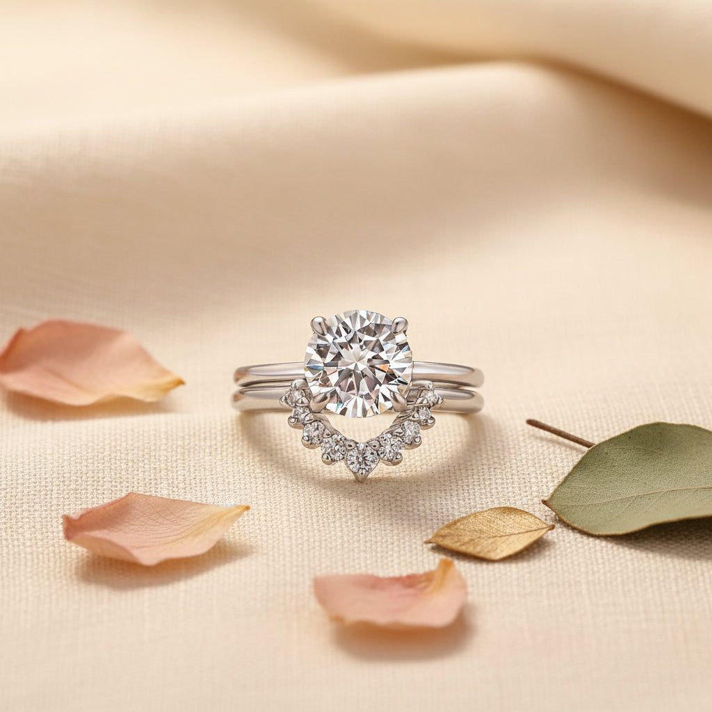 Aurevyn 2.0 Ct Round Cut White Gold Wedding Ring Set