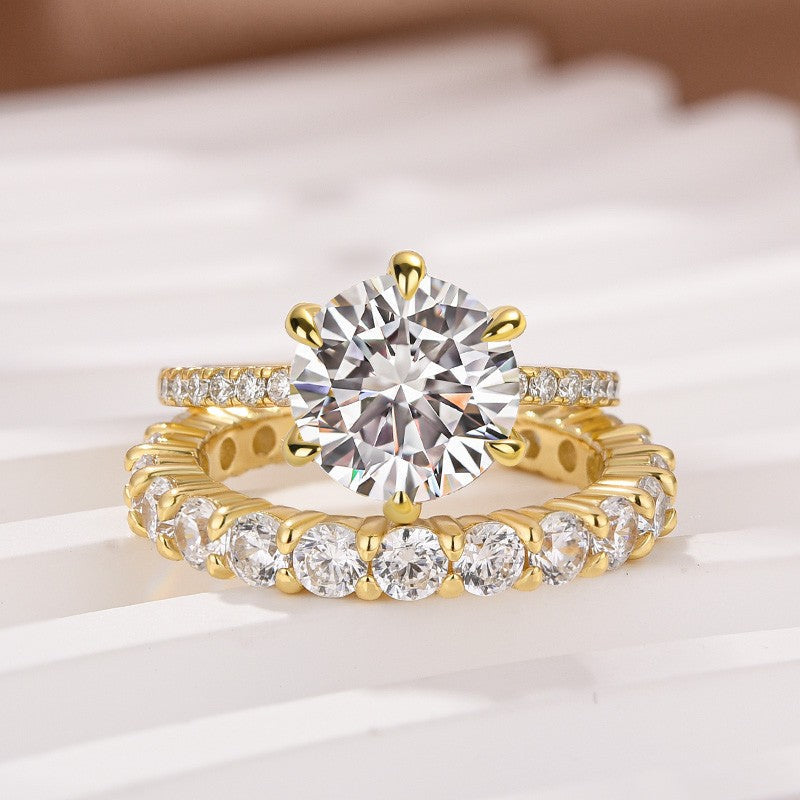 Aurevyn Moissanite 2.0Ct~3.0Ct Round Cut/4.0Ct Oval Cut Yellow Gold Wedding Ring Set