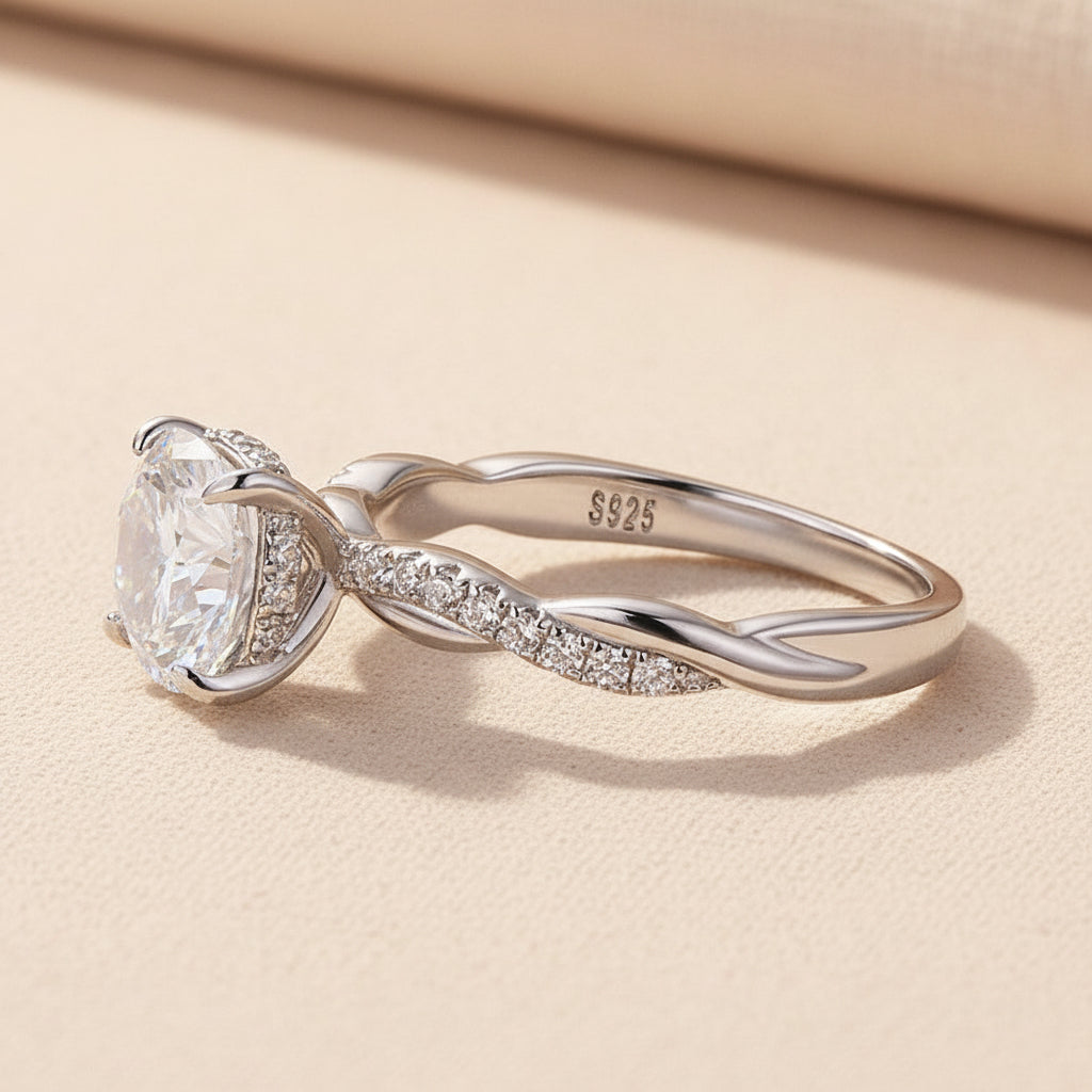 Aurevyn Moissanite 2.0Ct Cushion Cut Twist Engagement Ring Travel Ring In Sterling Silver