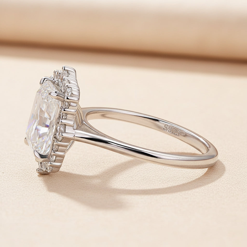 Aurevyn 3.0Ct White Gold Halo Radiant Cut Engagement Ring