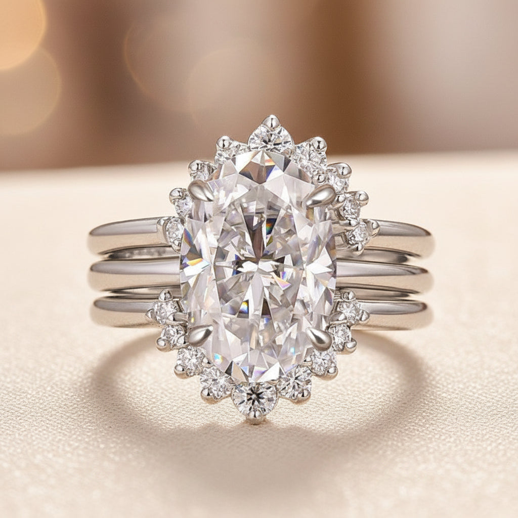 Aurevyn Moissanite 4.0Ct Solitaire Oval Cut White Gold Wedding Ring Set
