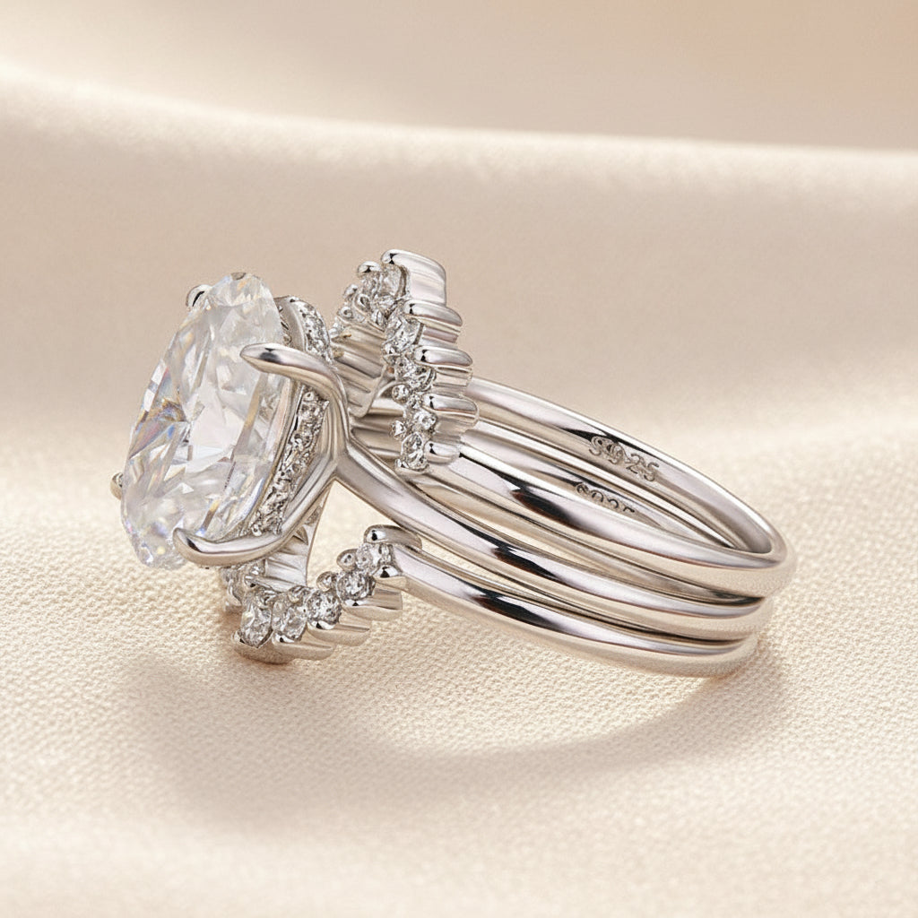 Aurevyn Moissanite 4.0Ct Solitaire Oval Cut White Gold Wedding Ring Set