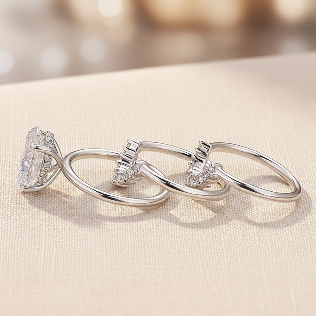 Aurevyn Moissanite 4.0Ct Solitaire Oval Cut White Gold Wedding Ring Set