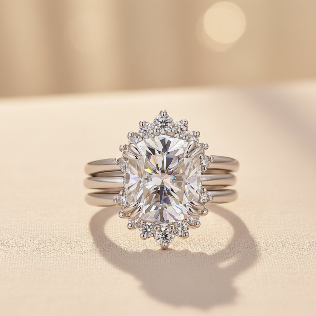 Aurevyn Moissanite 4.5Ct Cushion Cut White Gold Wedding Ring Set