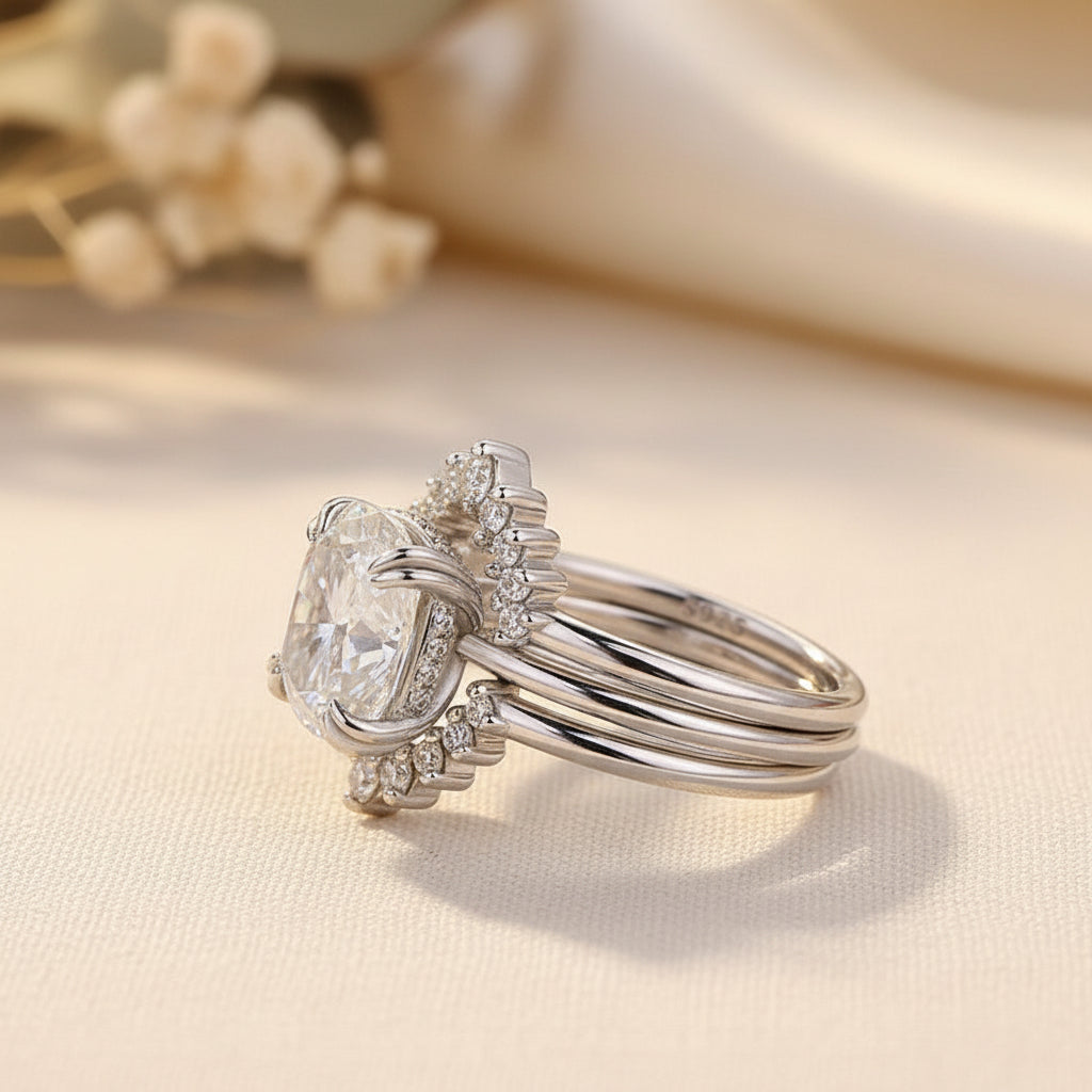 Aurevyn Moissanite 4.5Ct Cushion Cut White Gold Wedding Ring Set