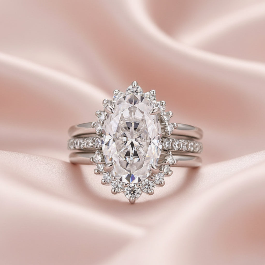 Aurevyn Moissanite 4.0Ct Oval Cut White Gold Wedding Ring Set