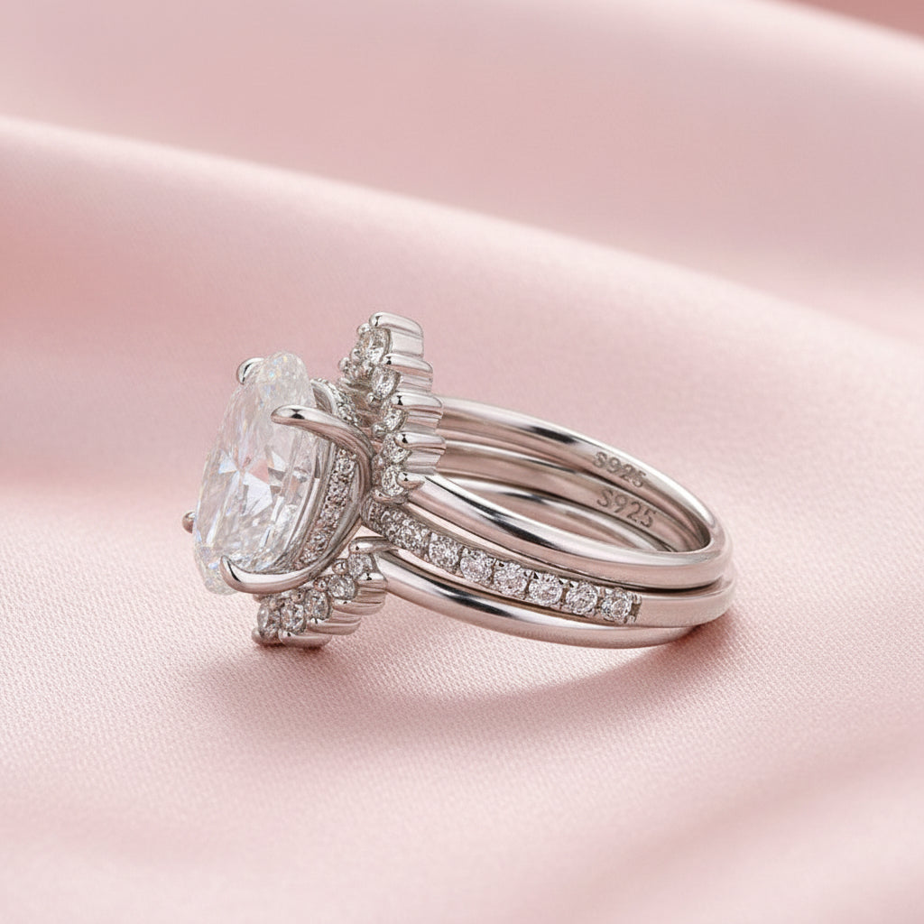 Aurevyn Moissanite 4.0Ct Oval Cut White Gold Wedding Ring Set