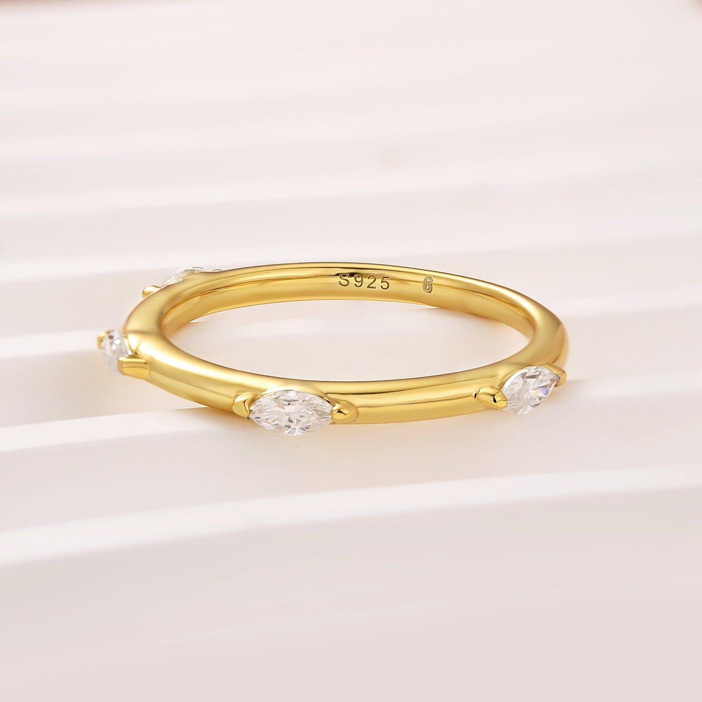 Aurevyn Moissanite Yellow Gold Marquise Cut Wedding Band