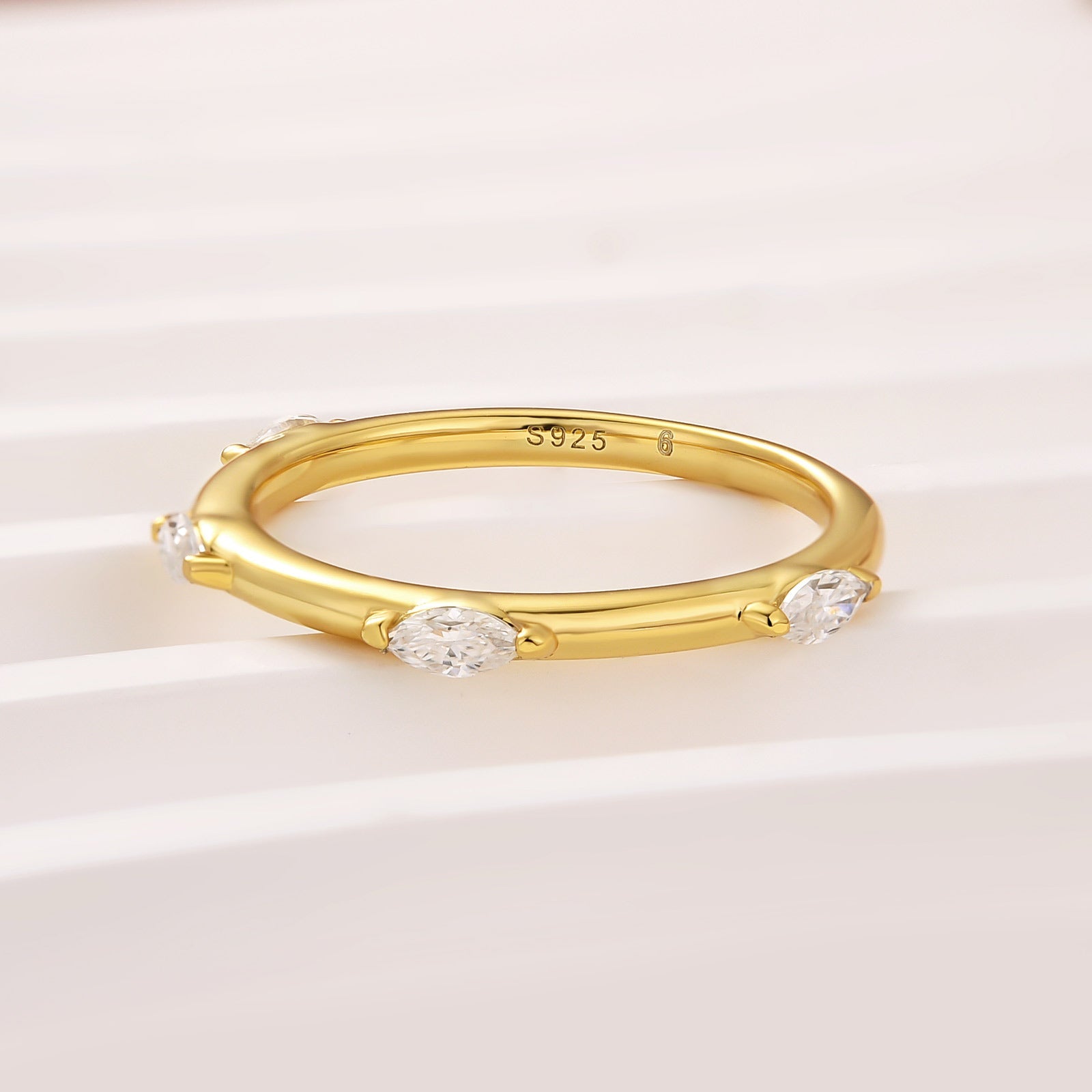 Aurevyn Moissanite Yellow Gold Marquise Cut Wedding Band