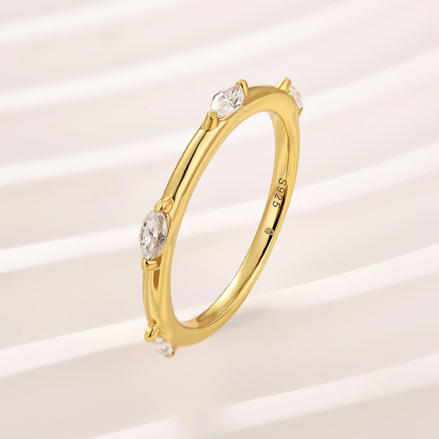 Aurevyn Moissanite Yellow Gold Marquise Cut Wedding Band