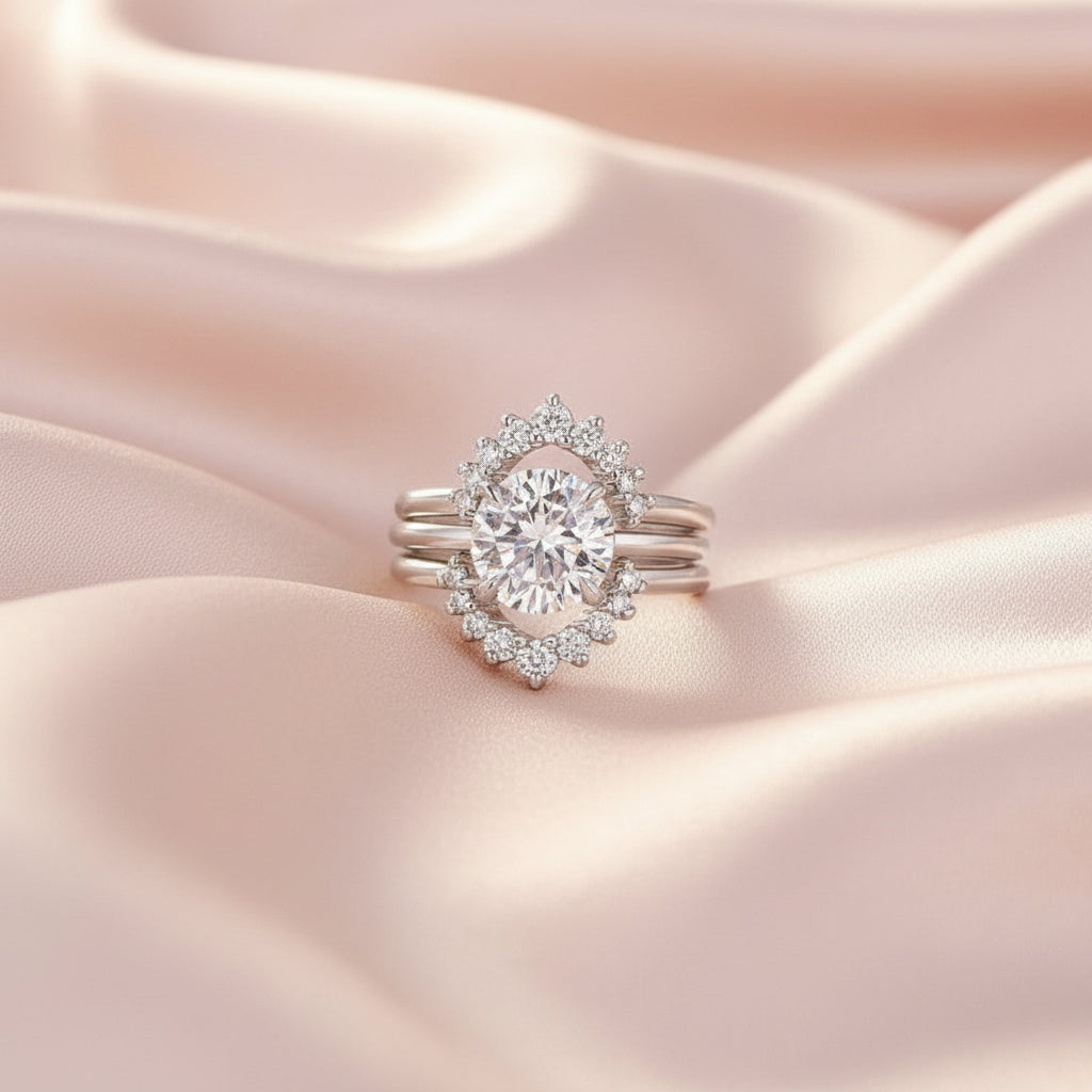 Aurevyn Moissanite 2.0Ct Solitaire Round Cut White Gold Wedding Ring Set