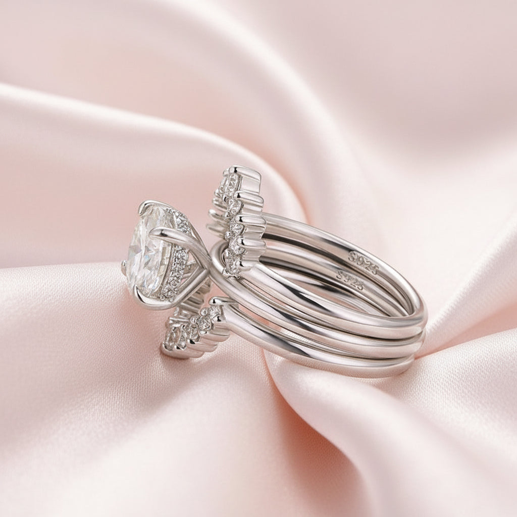 Aurevyn Moissanite 2.0Ct Solitaire Round Cut White Gold Wedding Ring Set