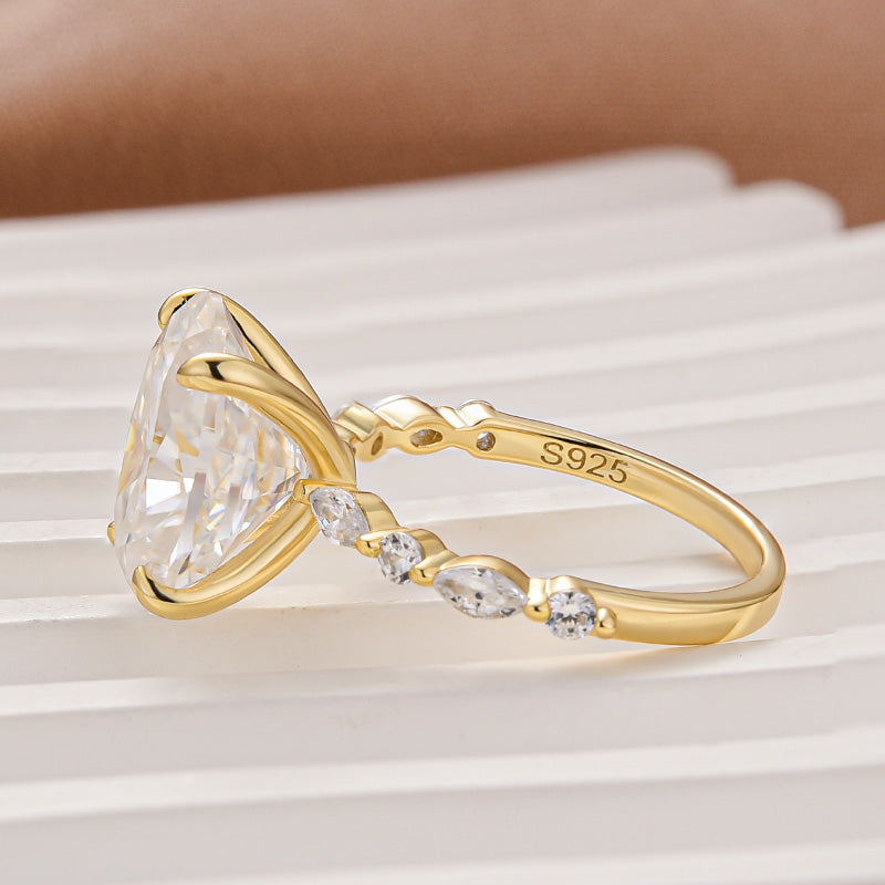 Aurevyn Moissanite 5.5Ct Oval Cut Side Stone Yellow Gold Engagement Ring