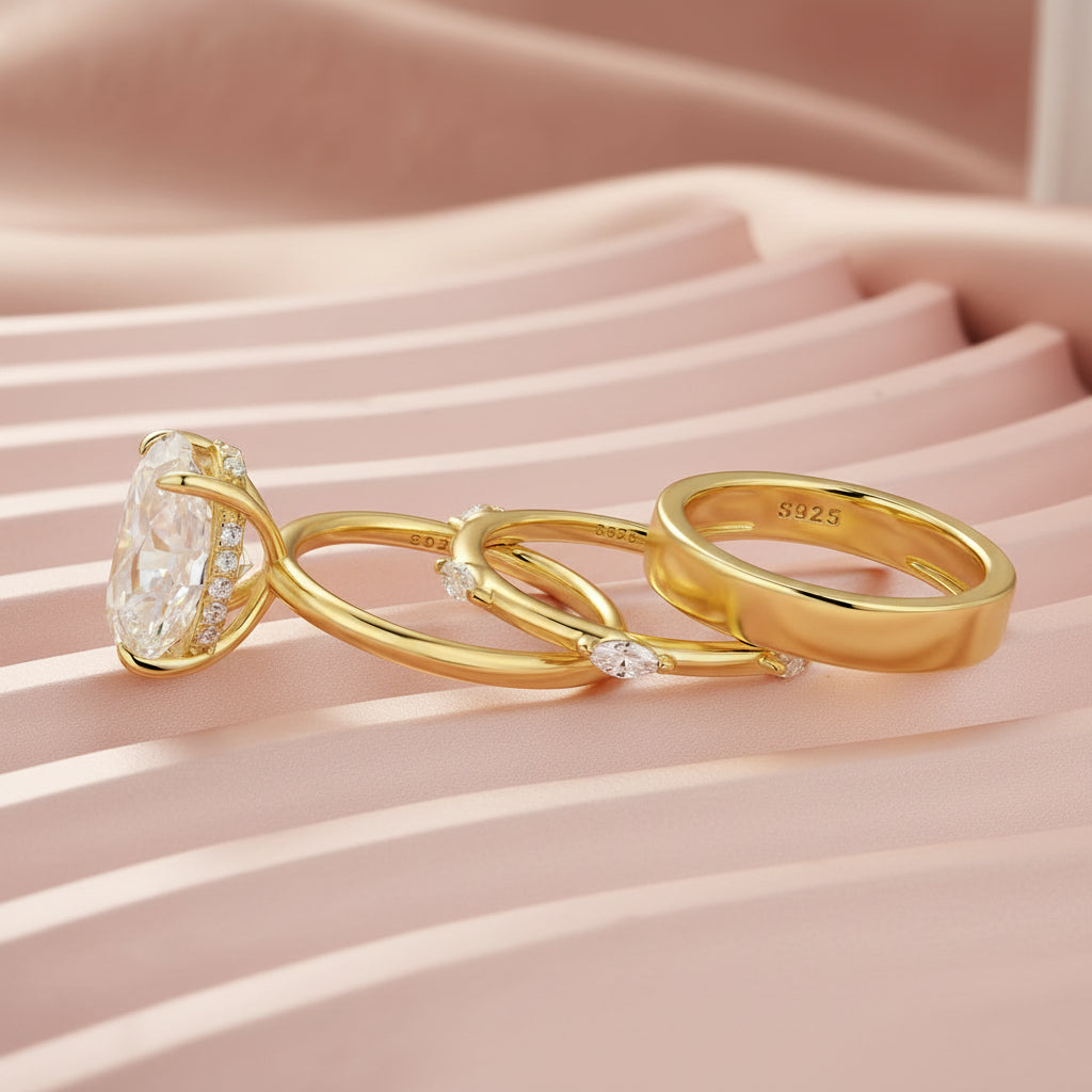 Aurevyn Moissanite 3PC 5.5 Ct Oval Cut Yellow Gold Wedding Ring Set For Women